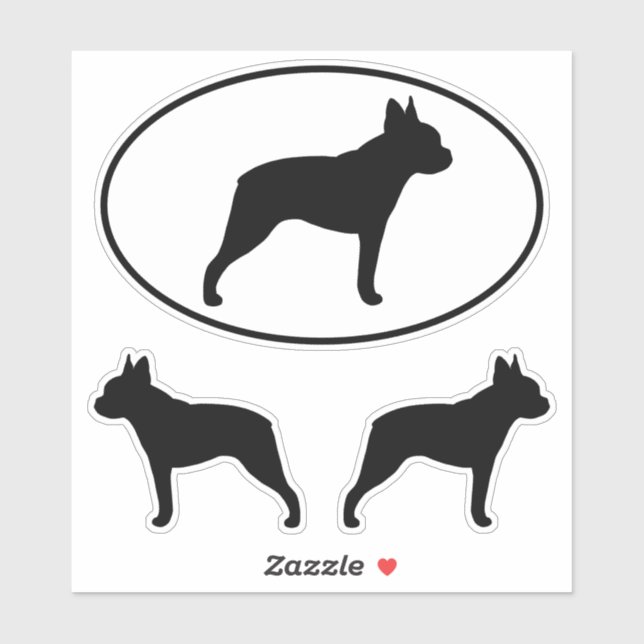 Boston Terrier Dog Silhouettes Vinyl Sticker Set (Sheet)
