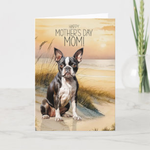 Boston Terrier Dog Sunset Beach Mother's Day Holiday Card