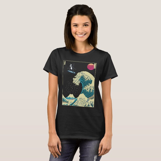 Boston Terrier Dog Surfing on a Kanagawa Wave Japa T-Shirt (Front Full)