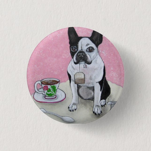 Boston Terrier Dog Tea Time Party Button (Front)