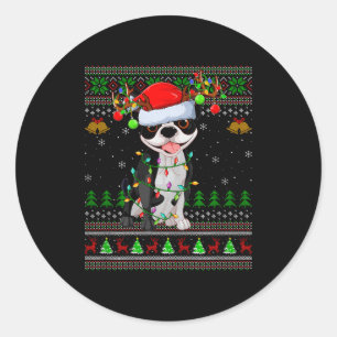 Boston Terrier Dog Ugly Christmas Sweater Holiday Classic Round Sticker