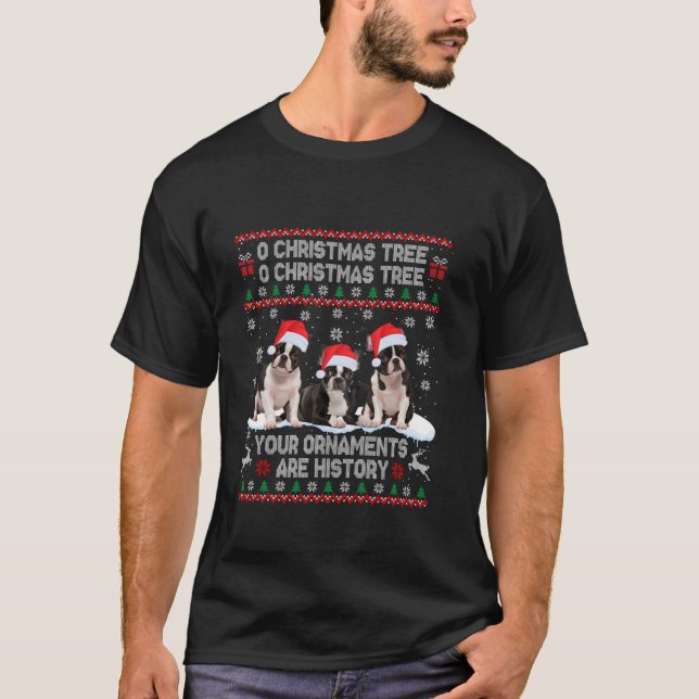 Boston Terrier Dog Ugly Sweater Christmas Light Xm (Front)