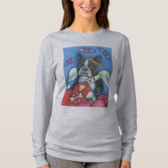 Boston Terrier, DOG VALENTINE LONG SLEEVE T SHIRT (Front)
