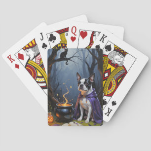 Boston Terrier Dog Whimsical Halloween Painting Playing Cards