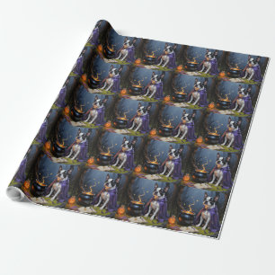 Boston Terrier Dog Whimsical Halloween Painting Wrapping Paper