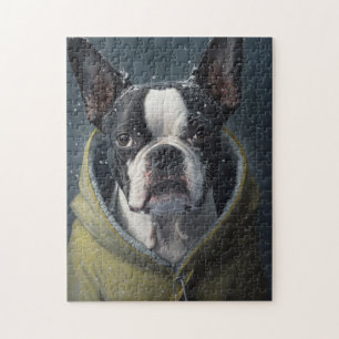 BOSTON TERRIER Dog winter  Jigsaw Puzzle