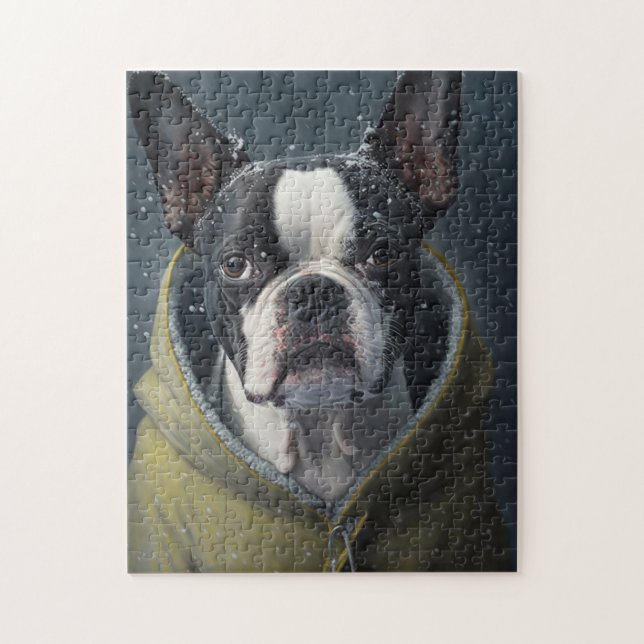BOSTON TERRIER Dog winter  Jigsaw Puzzle (Vertical)