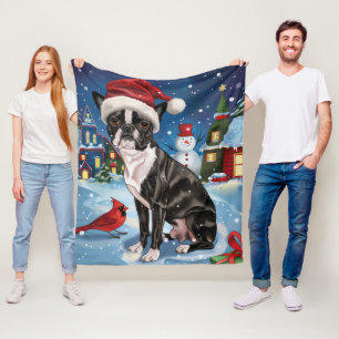 Boston Terrier Dog Winter Wonderland Christmas Joy Fleece Blanket