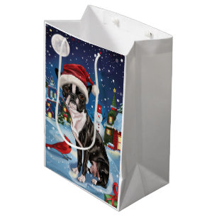 Boston Terrier Dog Winter Wonderland Christmas Joy Medium Gift Bag