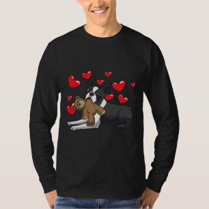 Boston Terrier Dog With Stuffed Animal And Hearts T-Shirt