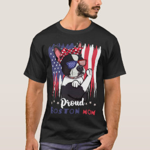Boston Terrier Dog With Sunglasses American Flag T-Shirt