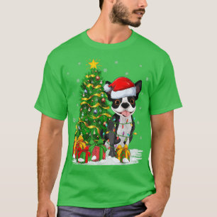 Boston Terrier Dog Xmas Tree Santa Boston Terrier T-Shirt