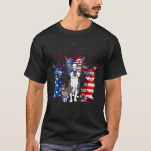 Boston Terrier Dogs American Flag USA Indepedence  T-Shirt