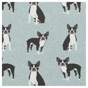 Boston Terrier dogs light blue Fabric