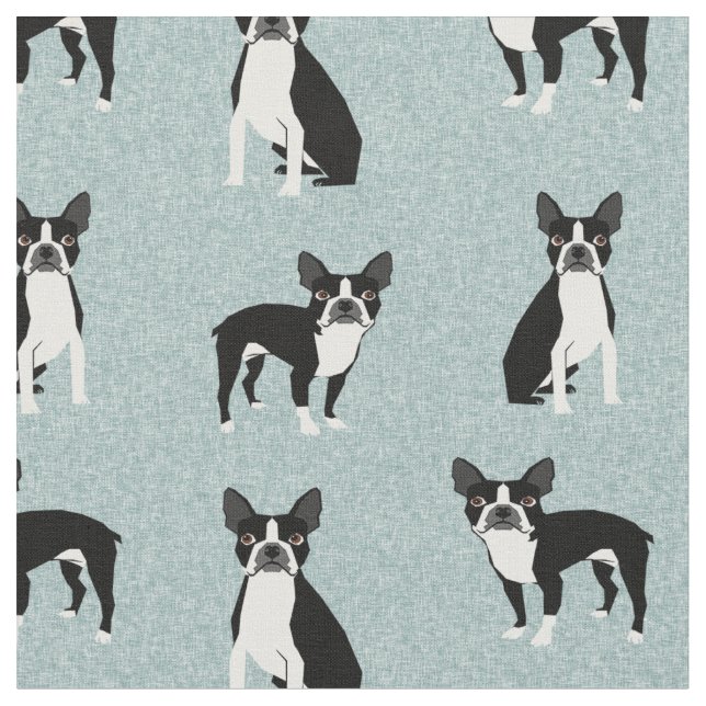 Boston Terrier dogs light blue Fabric (Close Up)