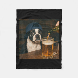 Boston Terrier Drinking Beer Funny Dog Meme Fleece Blanket