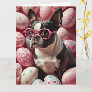 Boston Terrier Easter Eggs Card