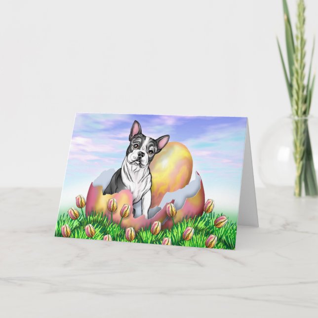 Boston Terrier Easter Surprise Card (Front)