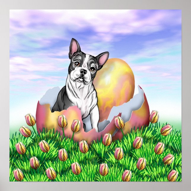 Boston Terrier Easter Surprise Poster (Front)