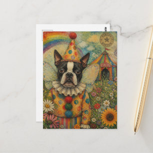 Boston Terrier Fairy Clown Colourful Circus  Postcard