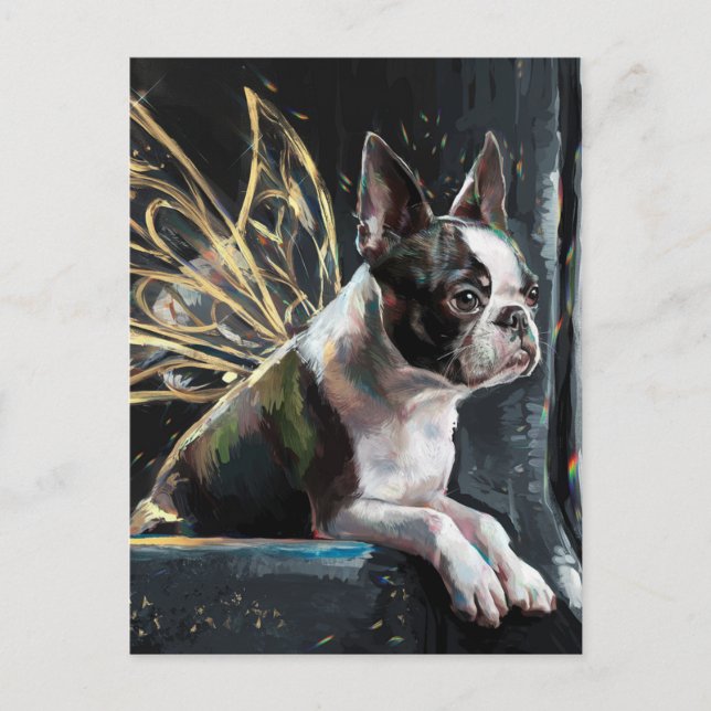 Boston Terrier Fairy on a Train Postcard (Front)