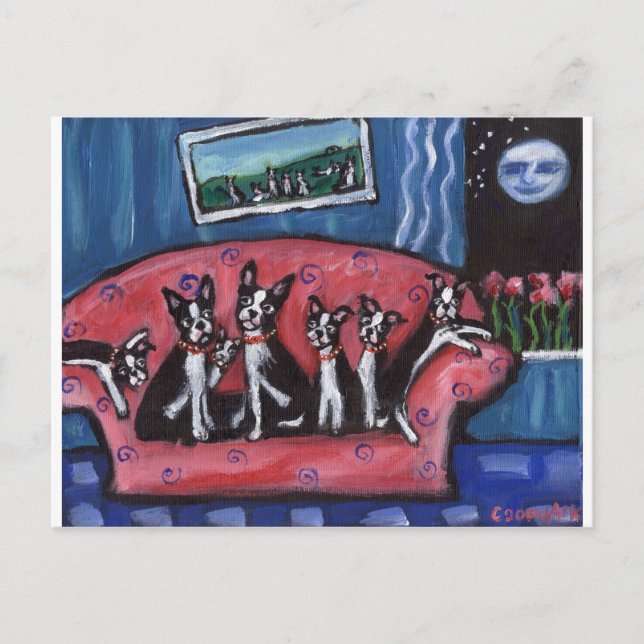 Boston Terrier family sofa Postcard (Front)