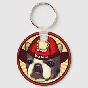Boston Terrier Firefighter  keychain