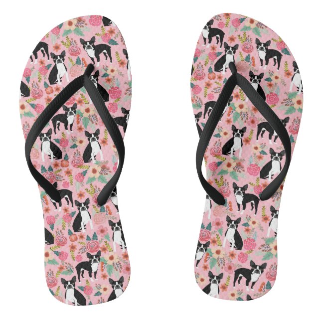 Boston Terrier Floral Shoes - dog flowers Jandals (Footbed)