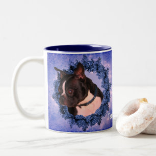 Boston Terrier Floral Wreath Personalised Two-Tone Coffee Mug