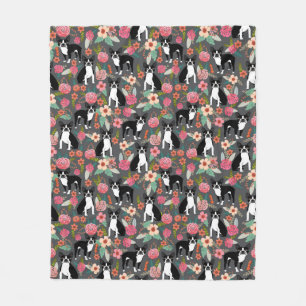 Boston Terrier Florals - dogs and flowers Fleece Blanket