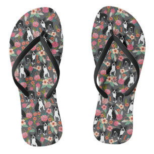 Boston Terrier Florals - dogs and flowers Jandals