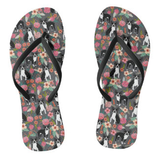 Boston Terrier Florals - dogs and flowers Jandals