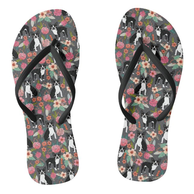 Boston Terrier Florals - dogs and flowers Jandals (Footbed)
