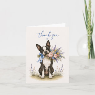 Boston Terrier Flower Bouquet Thank You Card