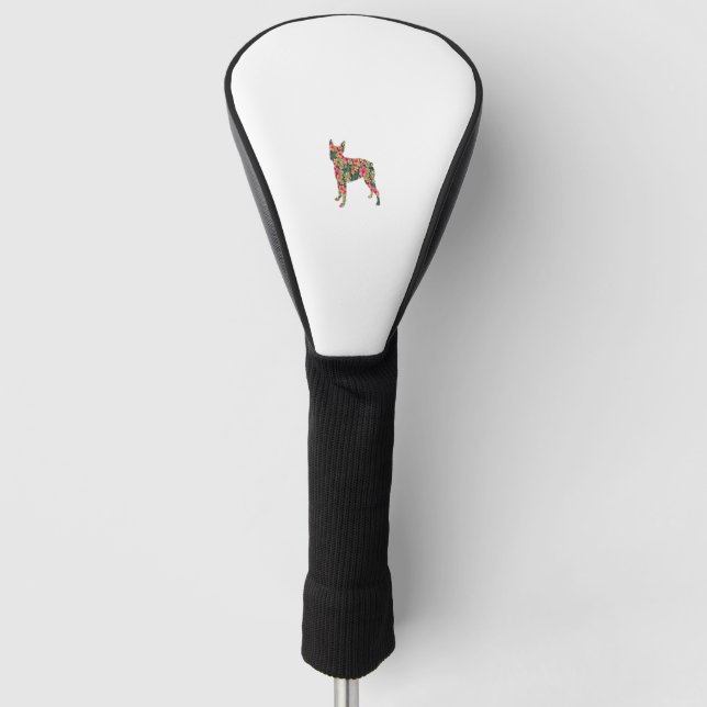 Boston Terrier Flower Funny Dog Silhouette Floral  Golf Head Cover (Front)