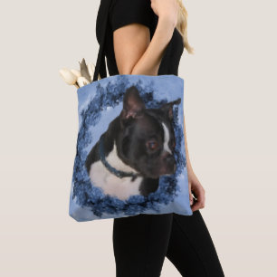 Boston Terrier Flowers Dog Art Photo Painting  Tote Bag