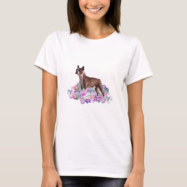 Boston Terrier Flowers T-Shirt (Front)