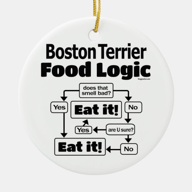 Boston Terrier Food Logic Ceramic Tree Decoration (Front)