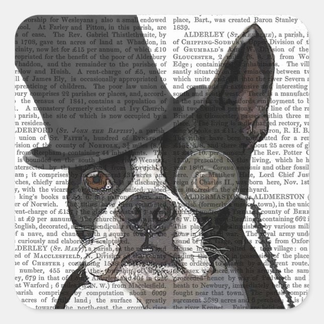 Boston Terrier, Formal Hound and Hat Square Sticker (Front)
