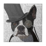 Boston Terrier, Formal Hound and Hat Tile<br><div class="desc">Boston Terrier,  Formal Hound and Hat by FabFunky. Features a dapper boston terrier wearing a fun tophat and monocle. | 191411D</div>