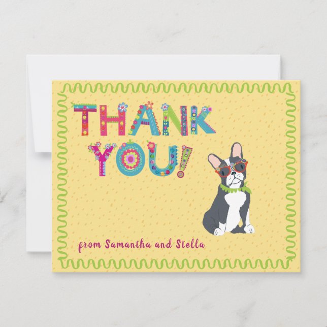 Boston Terrier Fun Colourful Floral Letters        Thank You Card (Front)