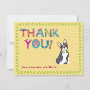 Boston Terrier Fun Colourful Floral Letters Thank You Card