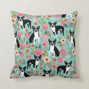 Boston Terrier Girly Vintage Flowers Print - cute Cushion
