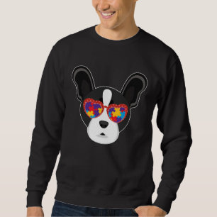 Boston Terrier Glasses Puzzle Autism Awareness Aut Sweatshirt