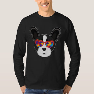 Boston Terrier Glasses Puzzle Autism Awareness Aut T-Shirt