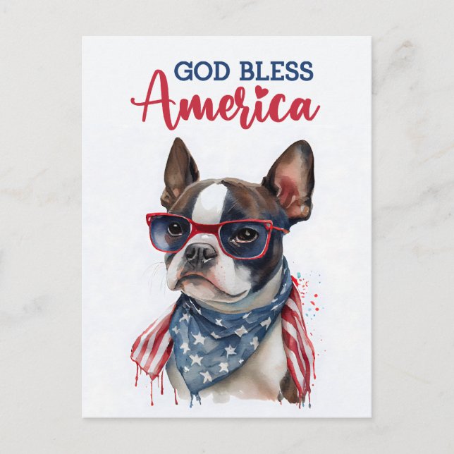 Boston Terrier, God Bless America Postcard (Front)