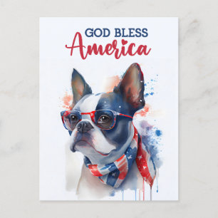 Boston Terrier, God Bless America Postcard