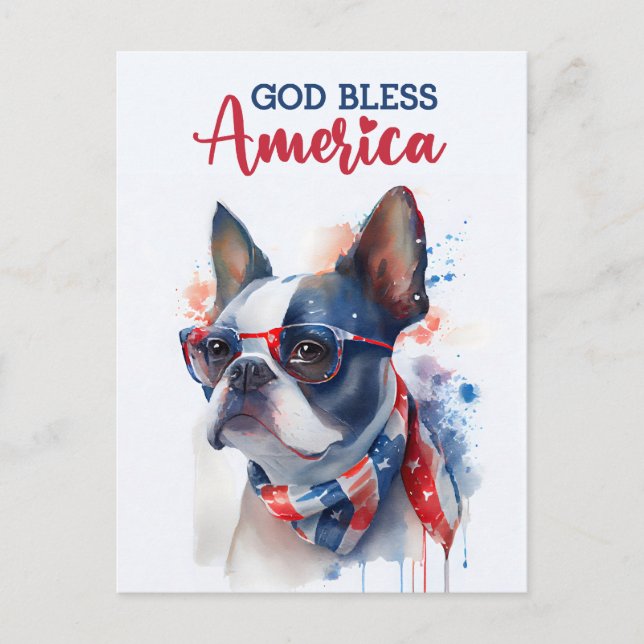 Boston Terrier, God Bless America Postcard (Front)