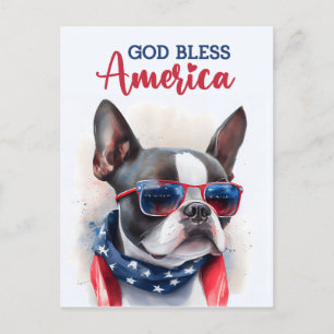 Boston Terrier, God Bless America Postcard
