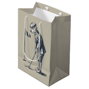 Boston Terrier Golf Vintage Dog Golfing Boston Mom Medium Gift Bag